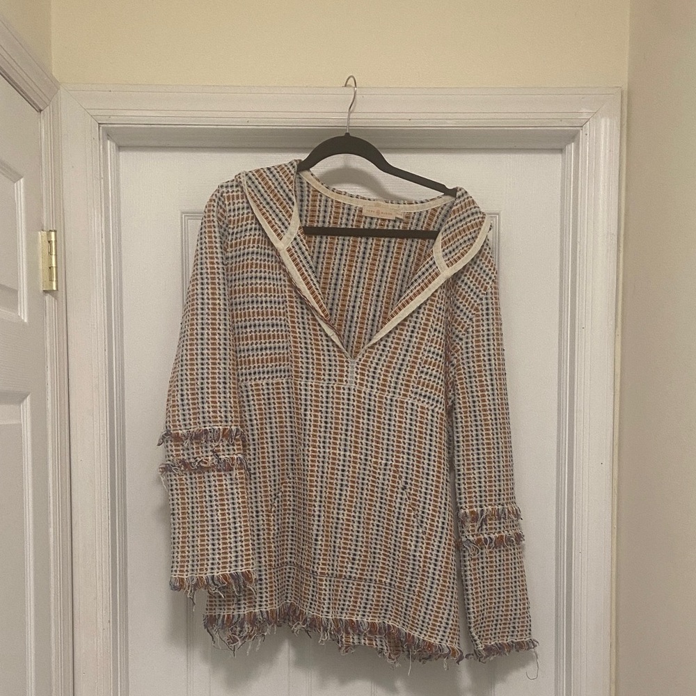 Tory Burch Striped Knit Top with Fringe